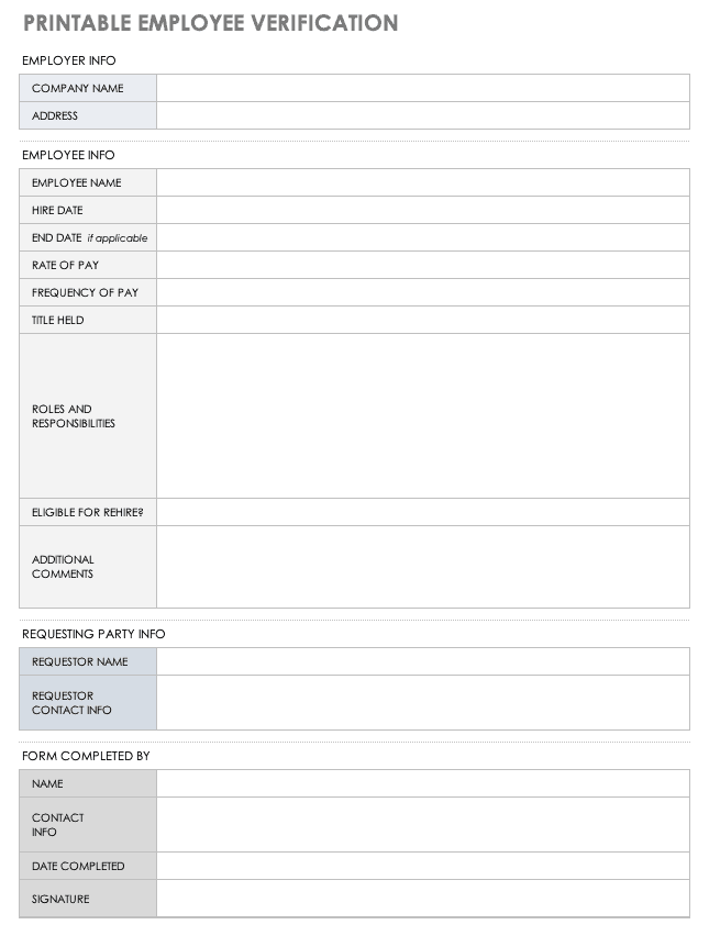 Printable Employee Verification Template