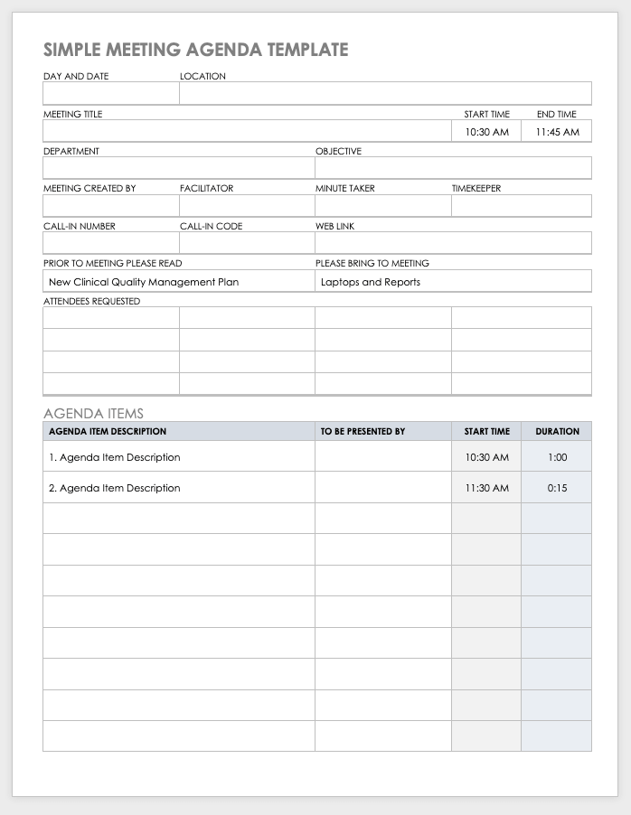 Simple Meeting Agenda Template