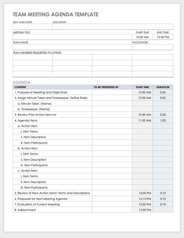 Team Meeting Agenda Template