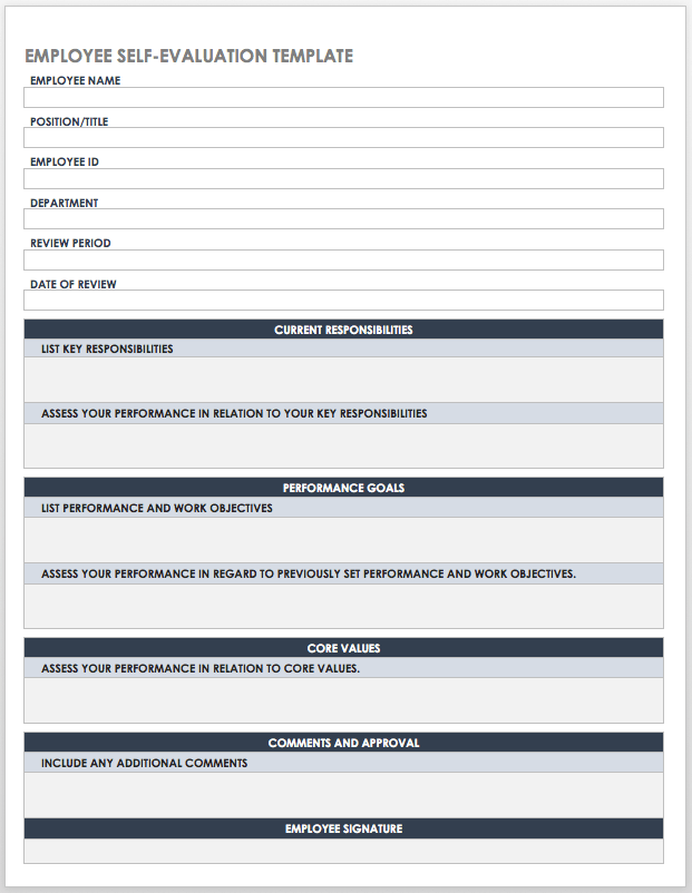 Employee Self Evaluation Template