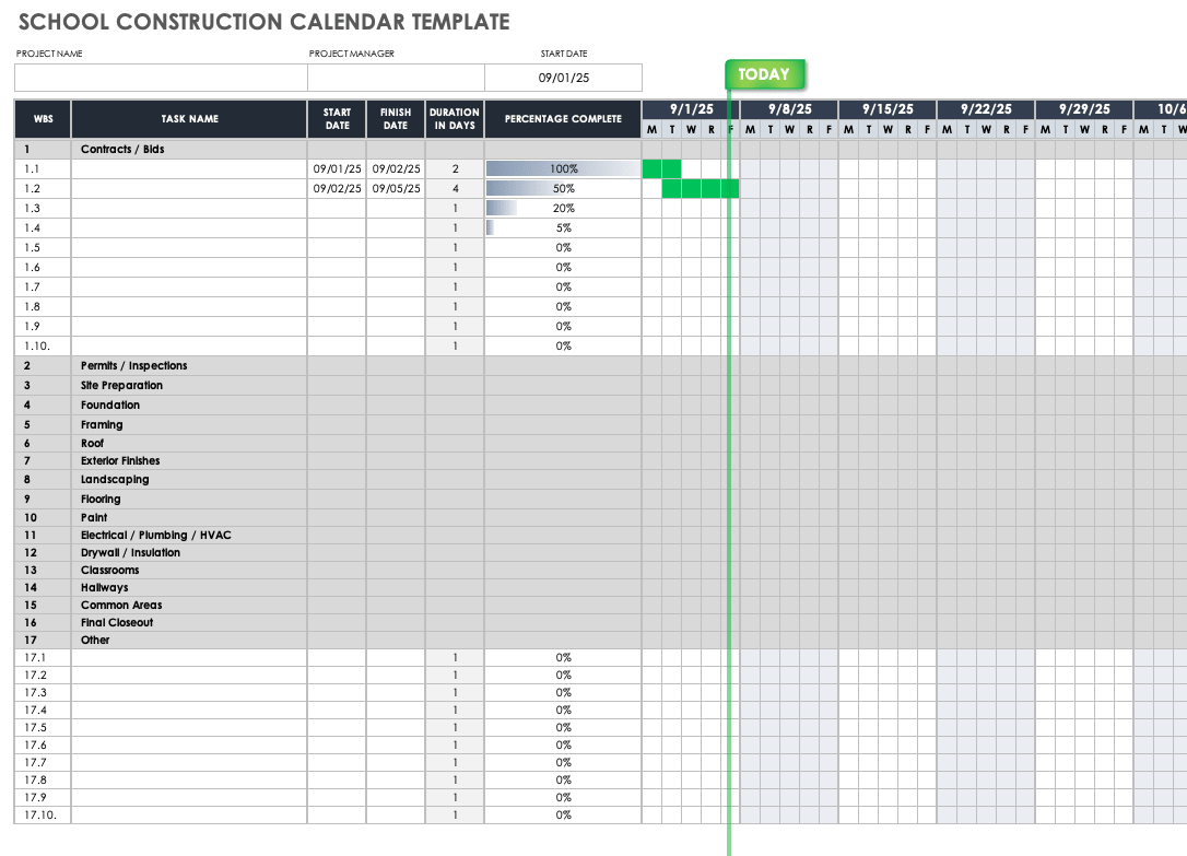 School Construction Calendar Template