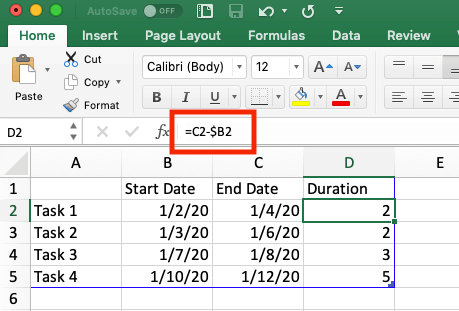 Insert Duration Formula