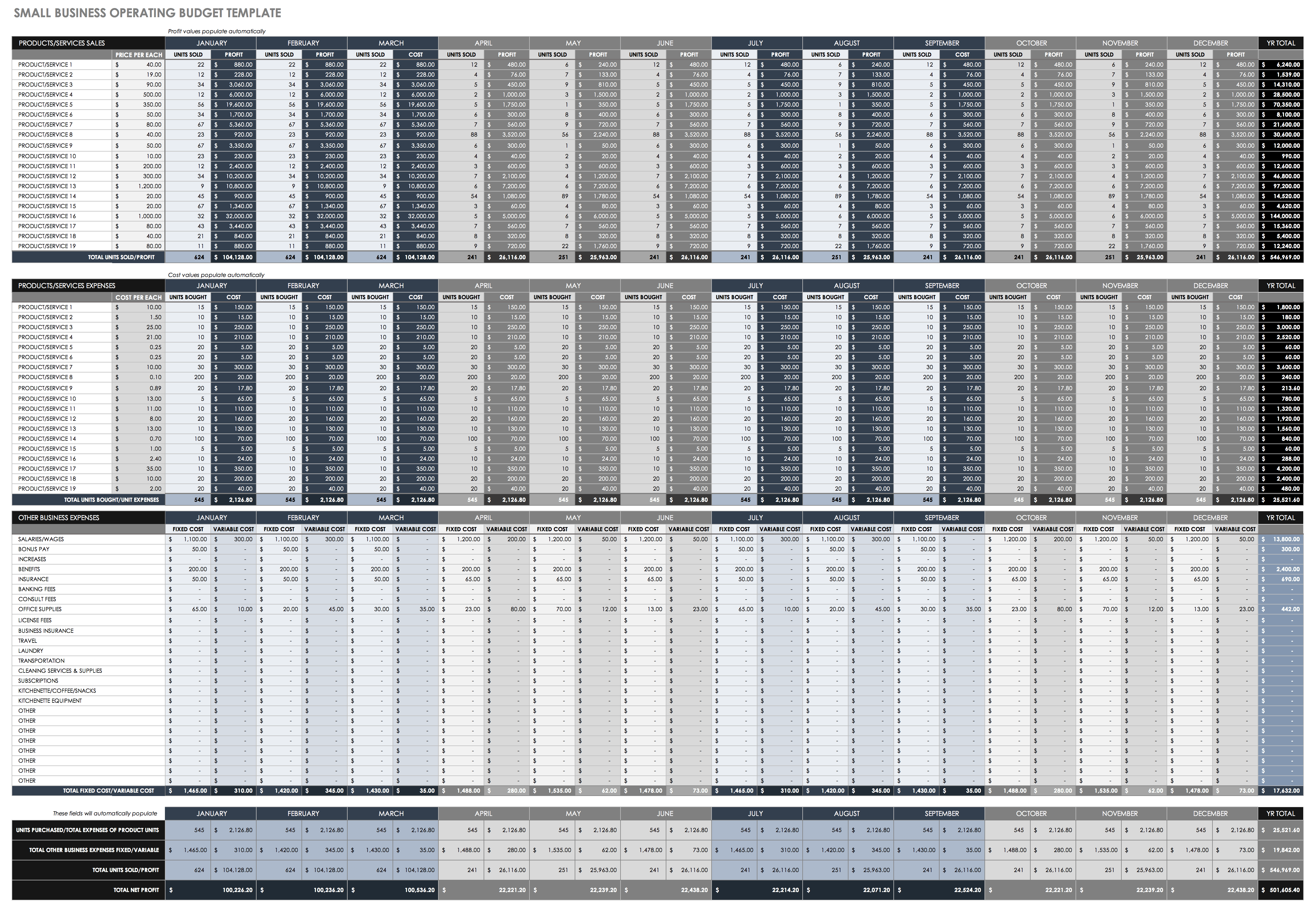 Small Business Operating Budget Template