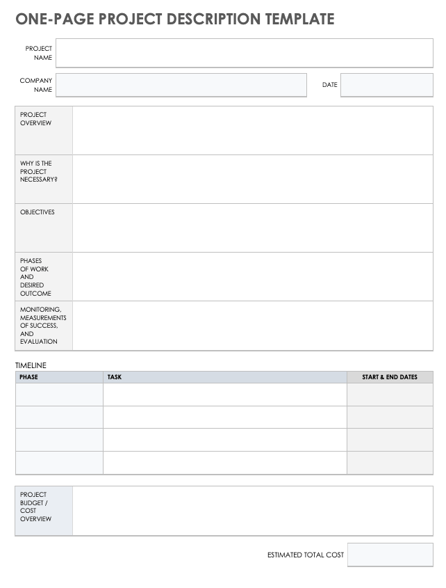 One Page Project Description Template