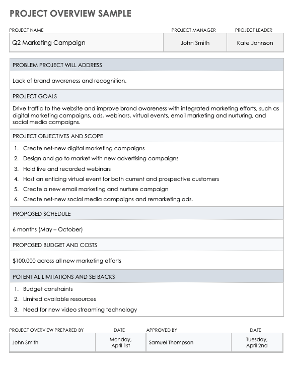 Project Overview Sample Template