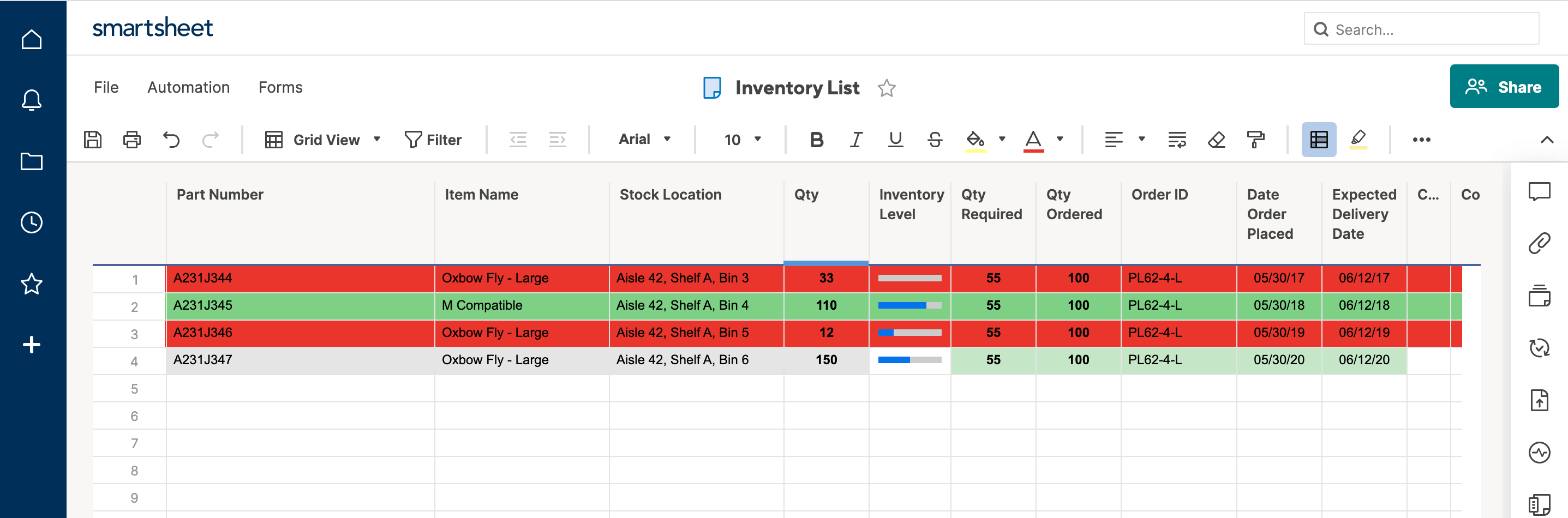 Progress Bars in Smartsheet