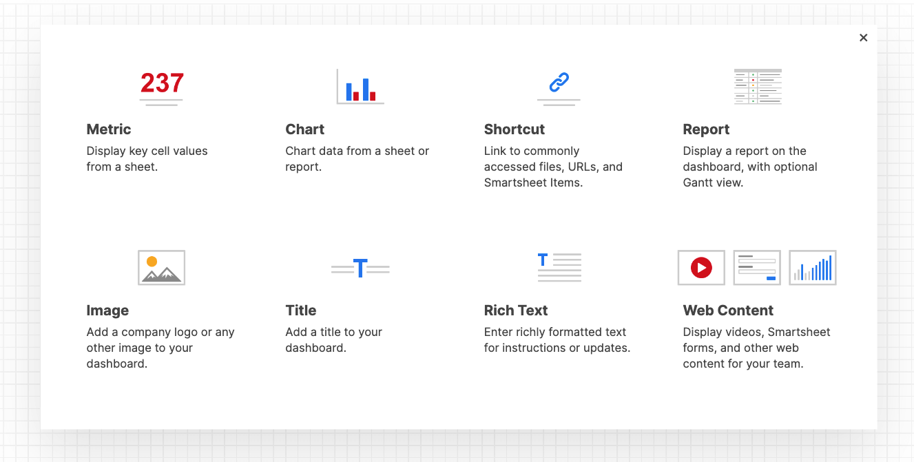 Select dashboard widget in Smartsheet