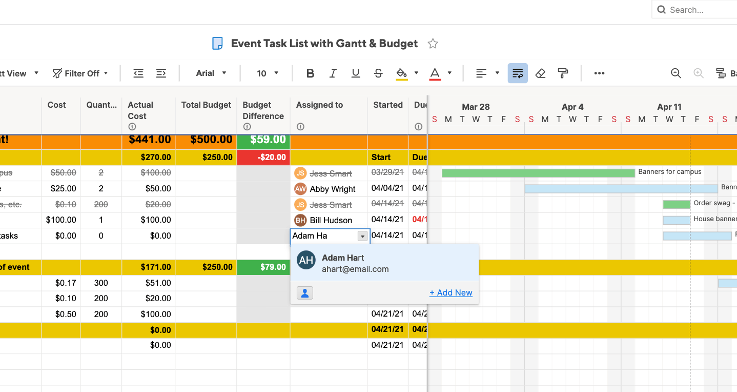 Assign event tasks in Smartsheet