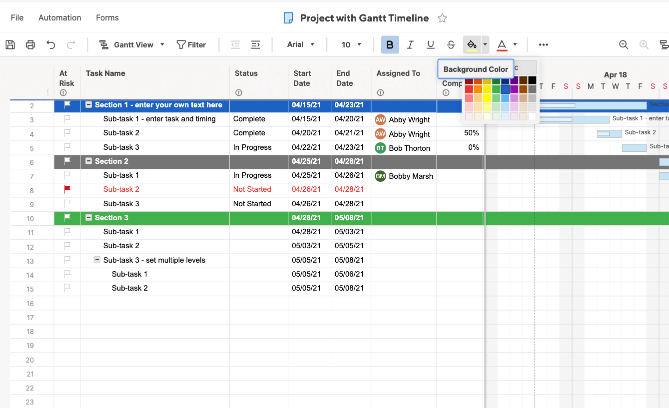 Add background color in Smartsheet