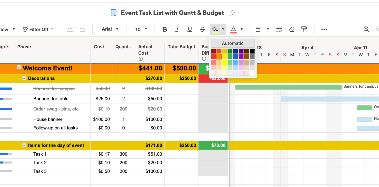 Customize background color in Smartsheet