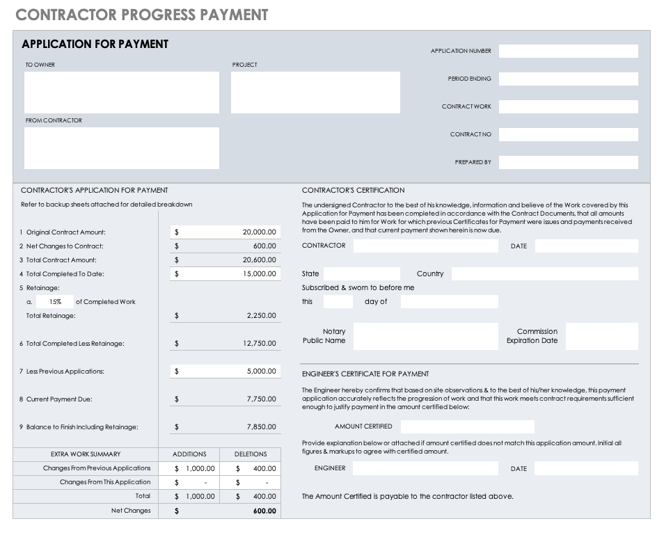 Contractor Progress Payment Template