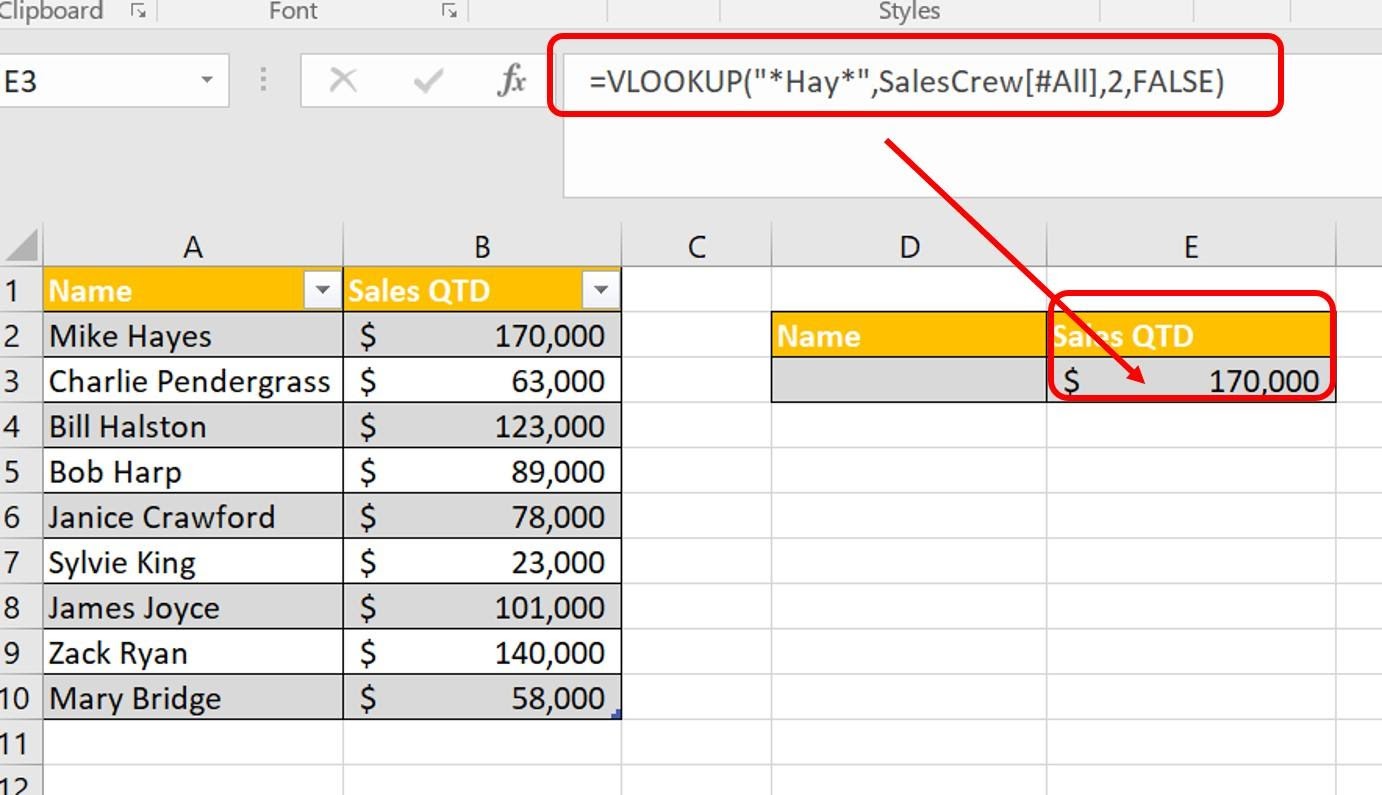 Wildcard VLOOKUP D3