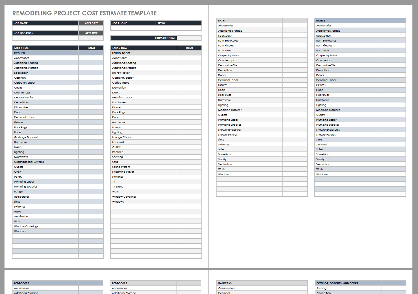 Remodeling Project Cost Estimate Template