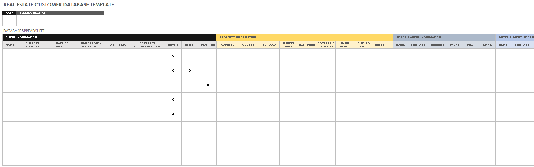 Real Estate Customer Database Template