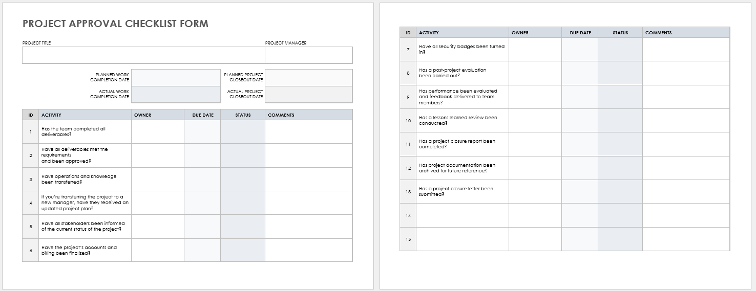 Project Approval Checklist Form