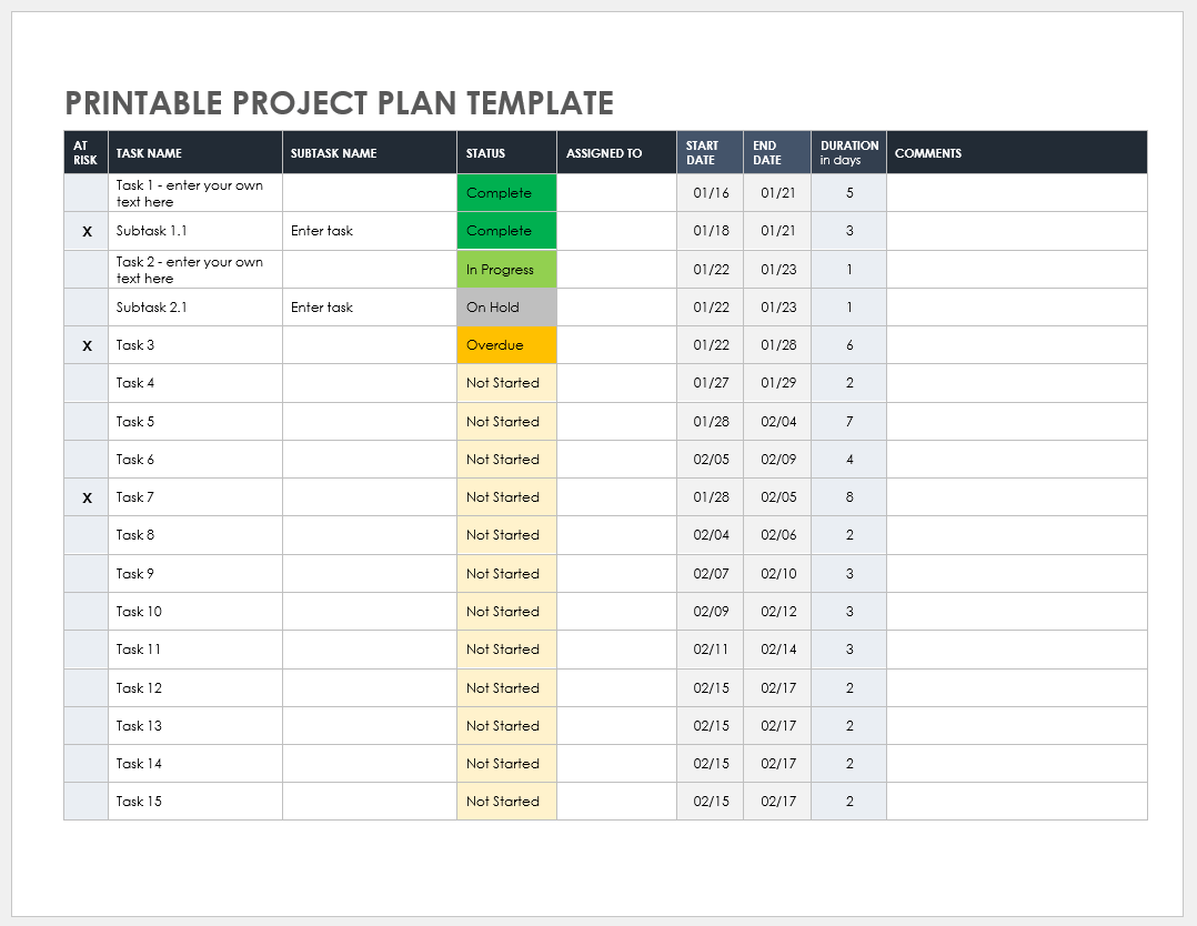 Printable Project Plan Template