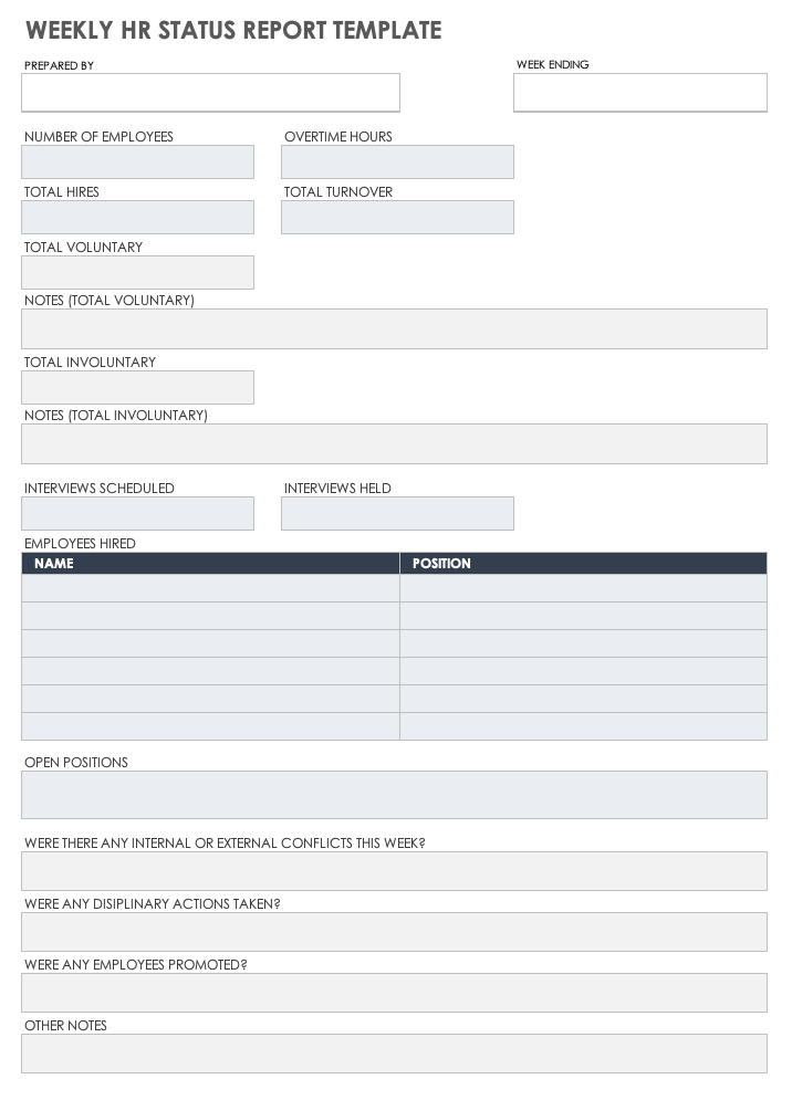 Weekly HR Status Report Template