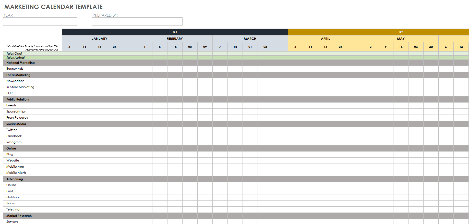 Marketing Calendar Template