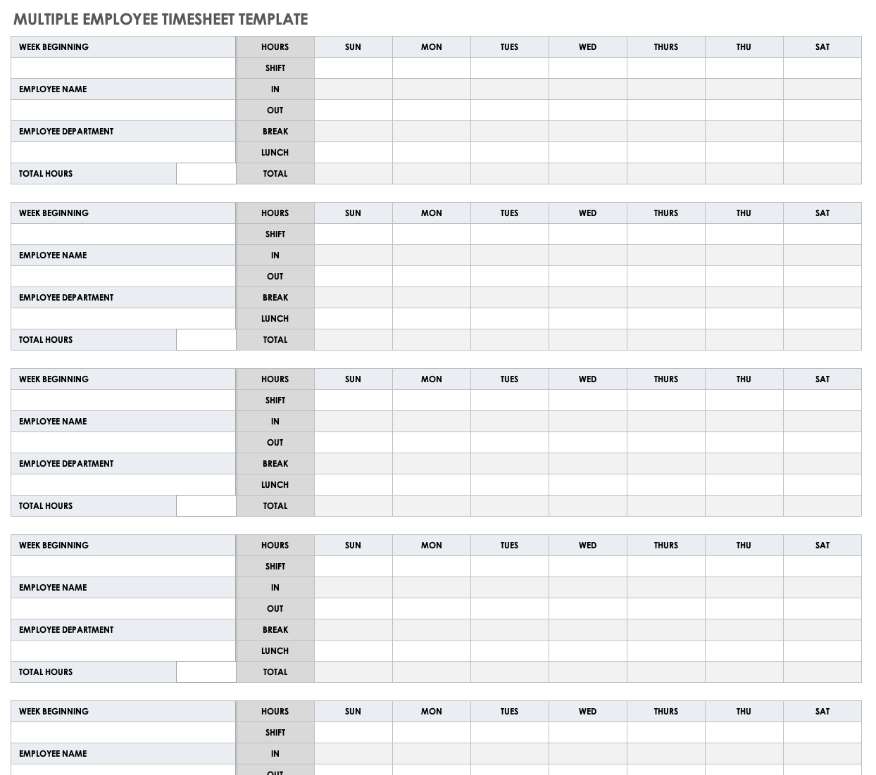 Multiple Employee Timesheet Template