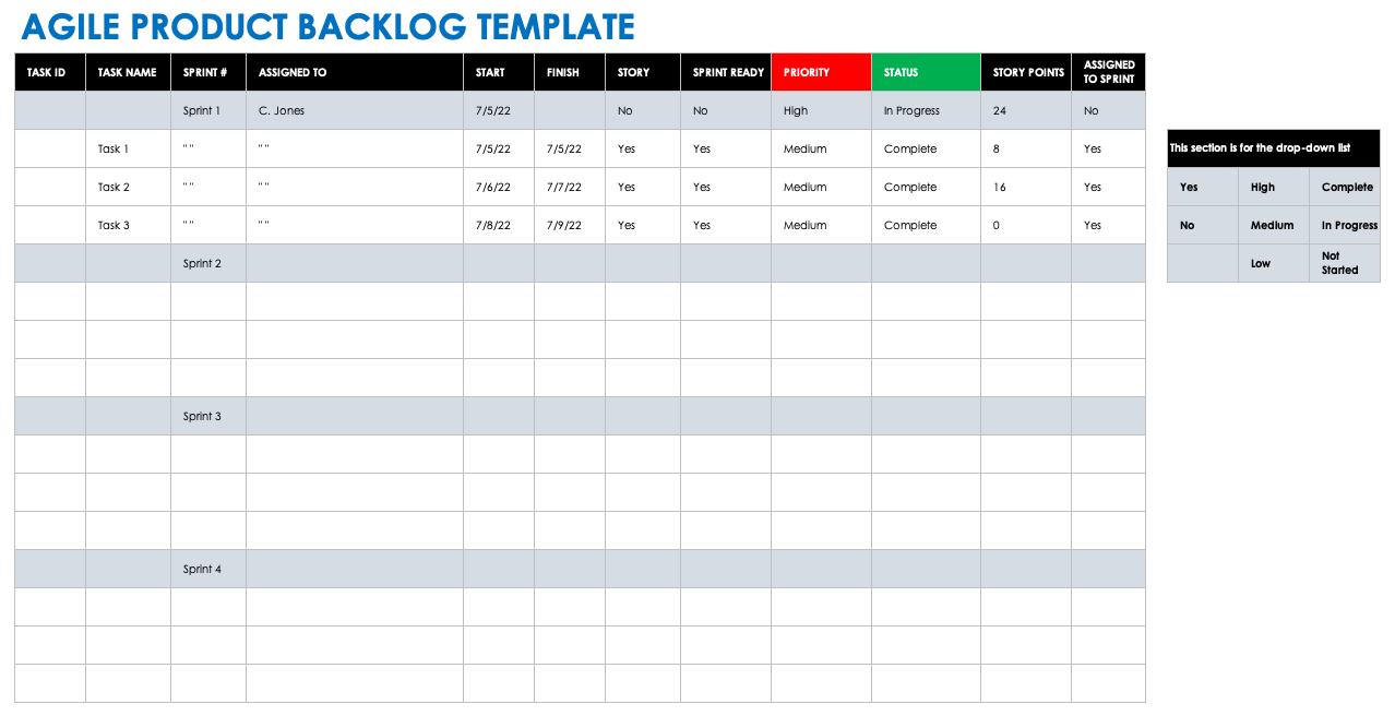 Agile Product Backlog Template