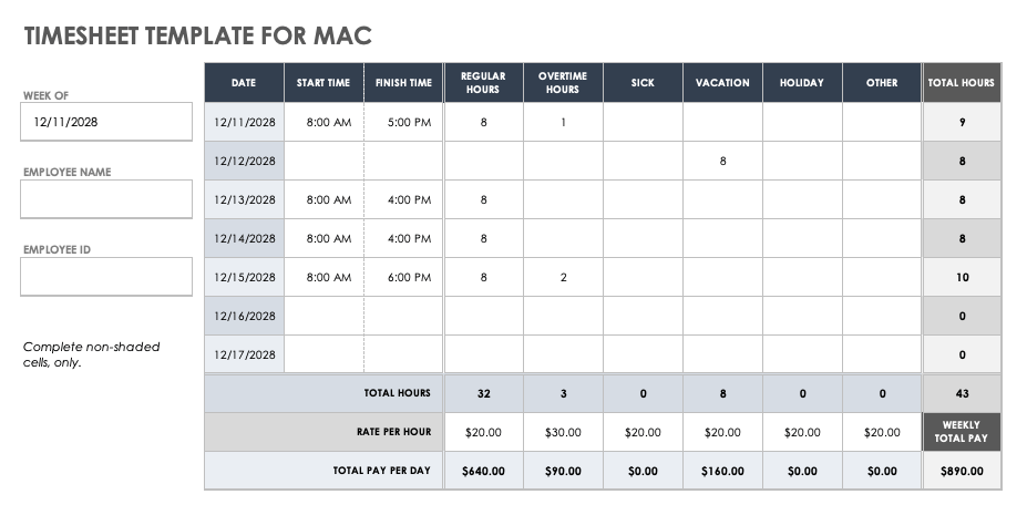 Timesheet Template for Mac