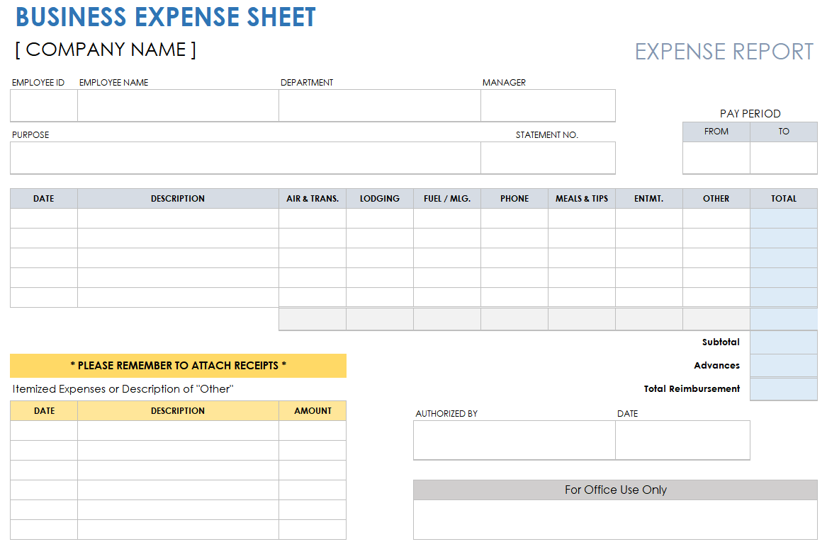 Business Expense Sheet