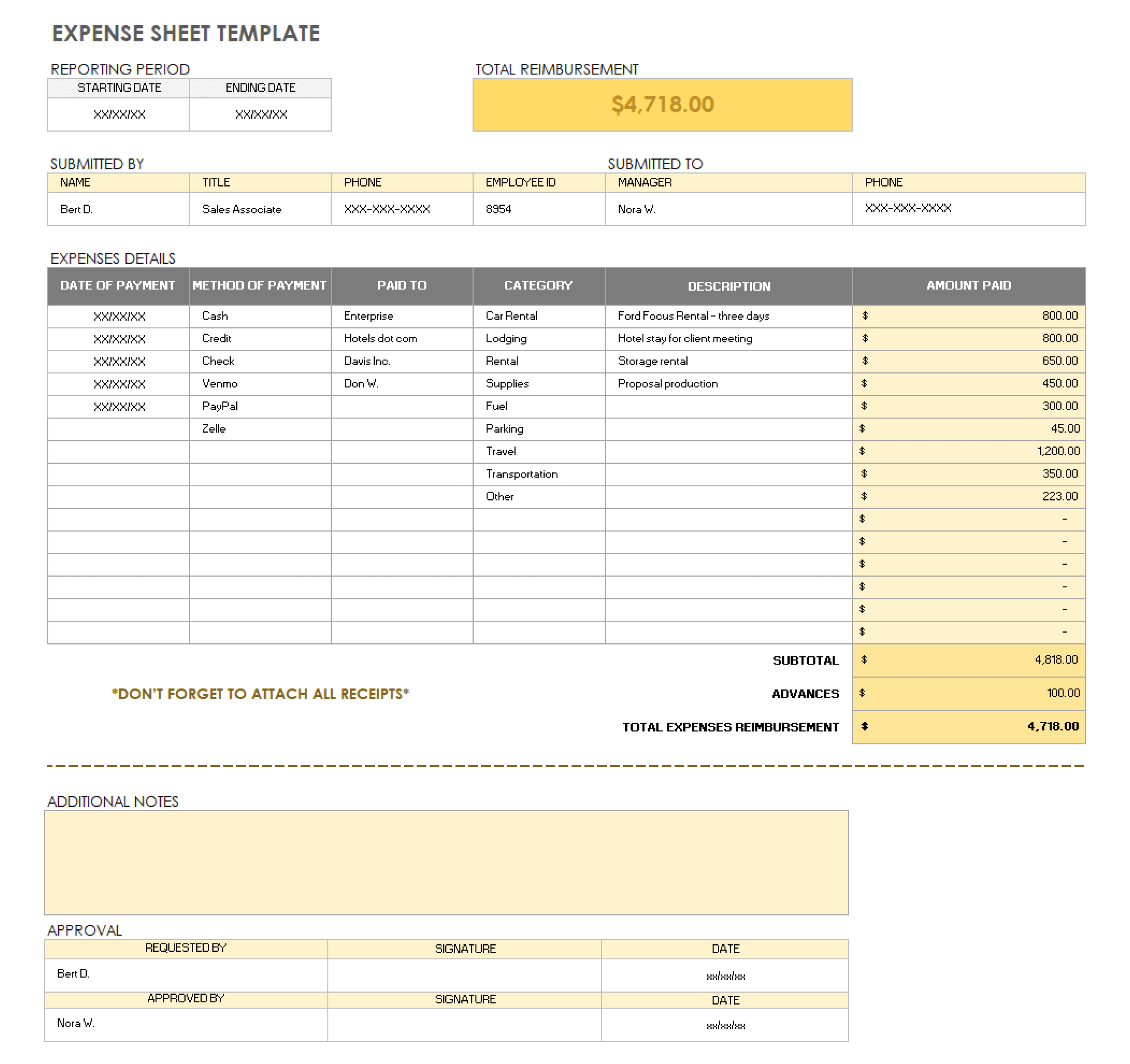 Expense Sheet Template