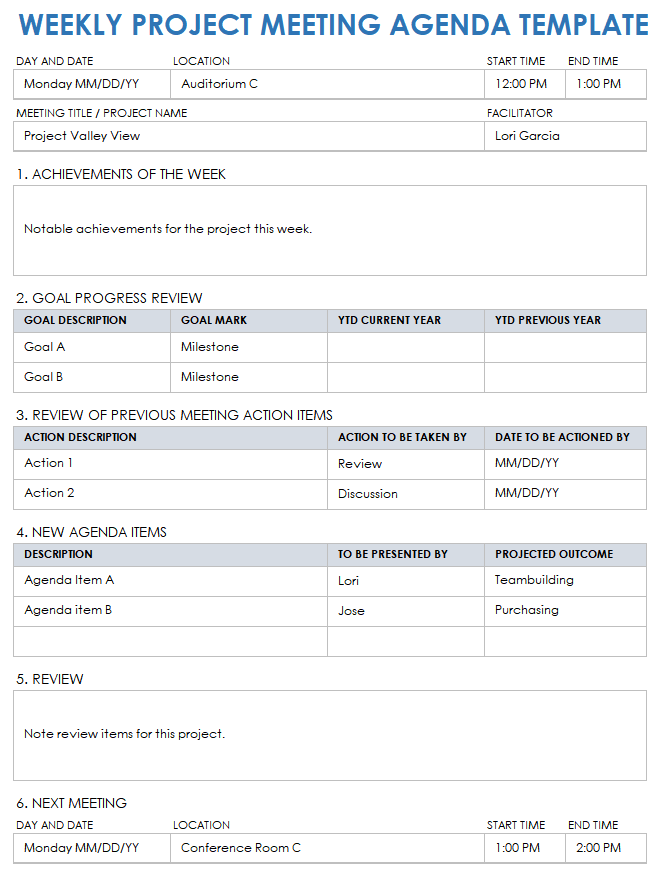 Weekly Project Meeting Agenda Template