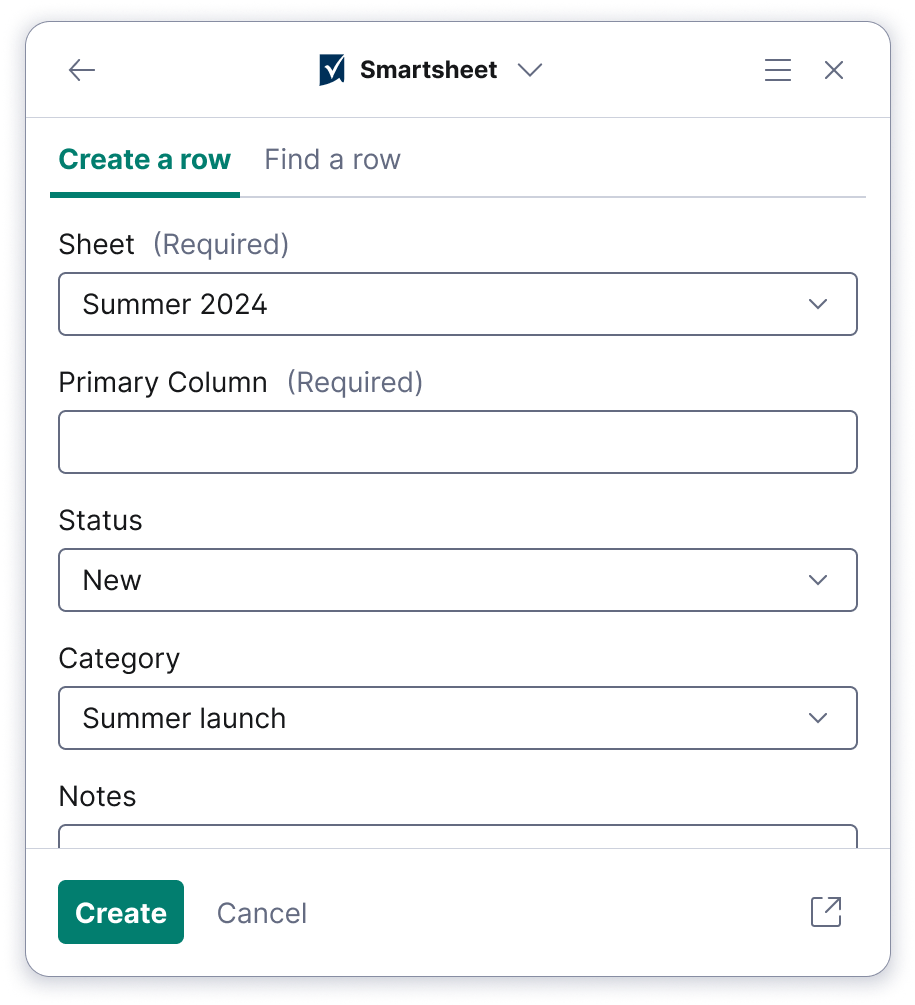 Smartsheet Create