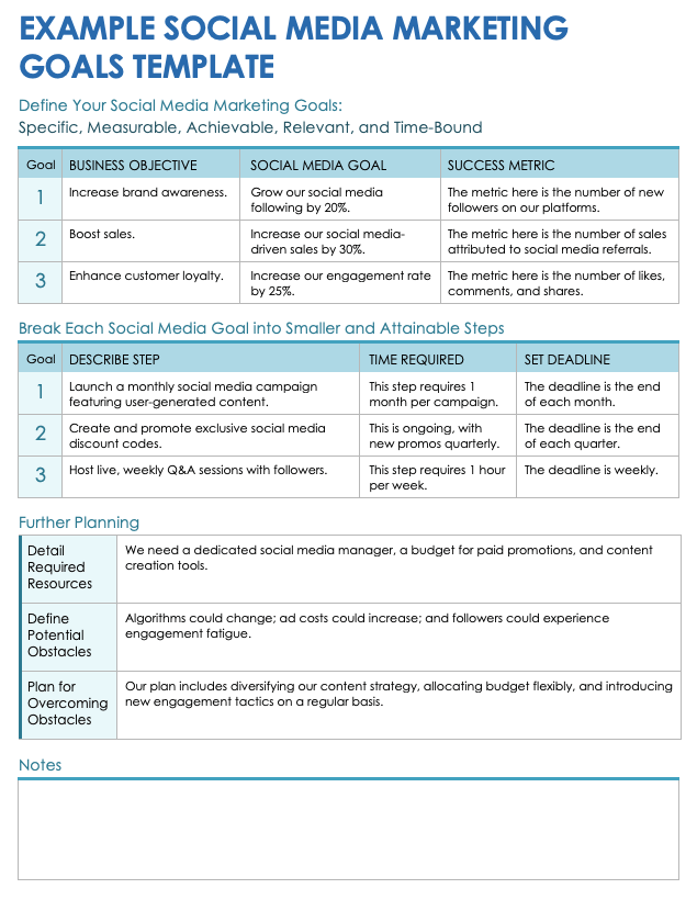 Social Media Marketing Goals Template