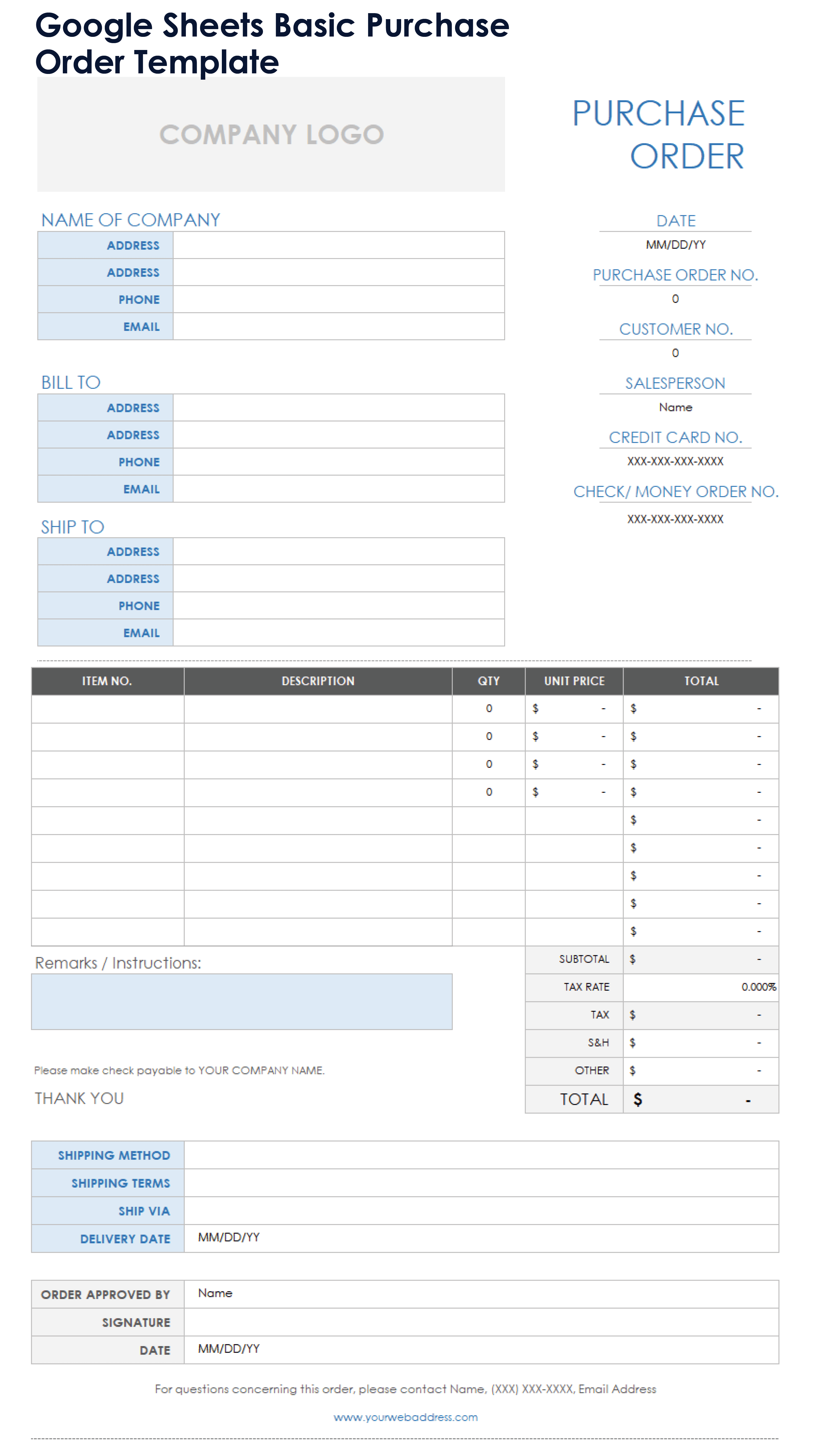 Google Sheets Basic Purchase Order Template