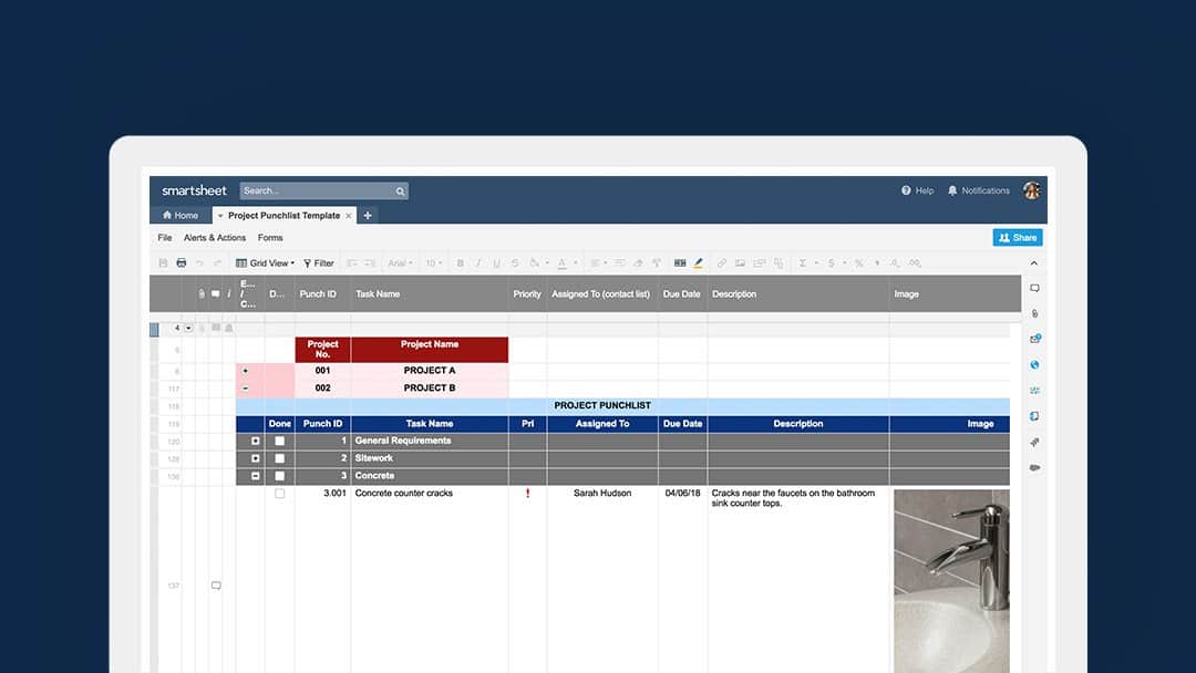 Project Punch List Template in Smartsheet