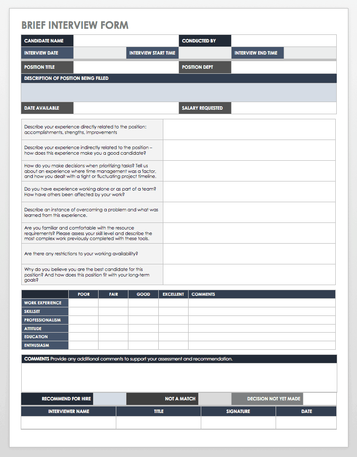 Brief Interview Form Template