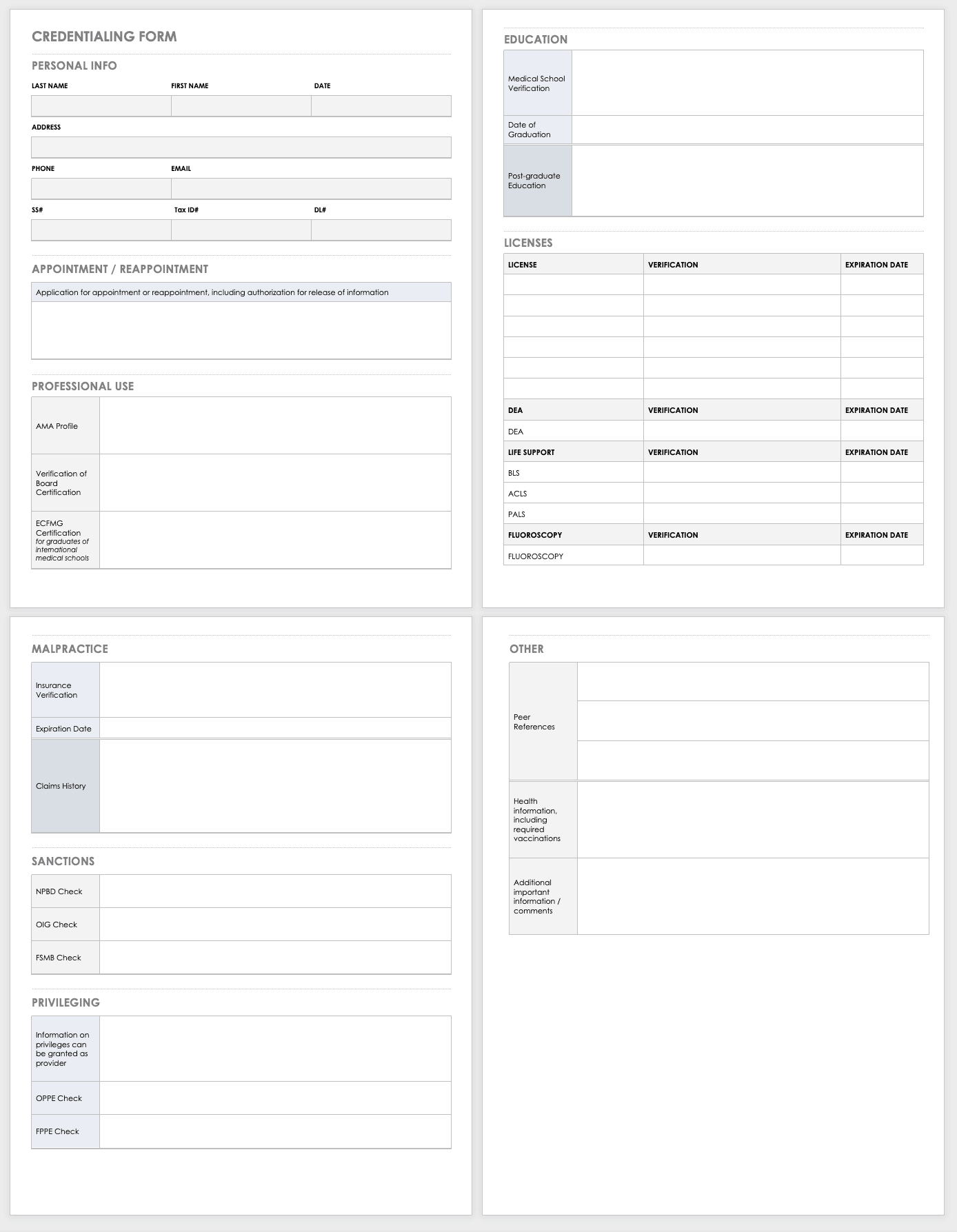 Credentialing Form Template