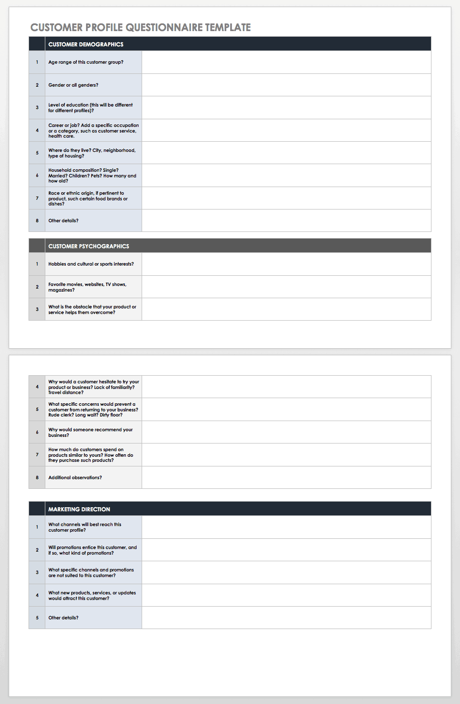 Customer Profile Questionnaire Template