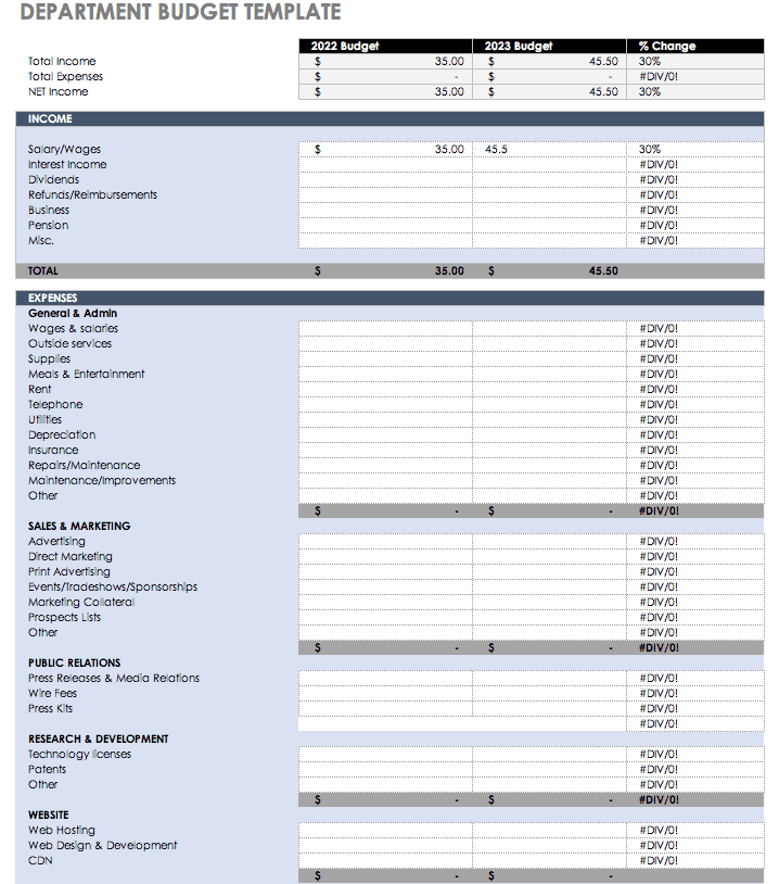 Department Budget Template