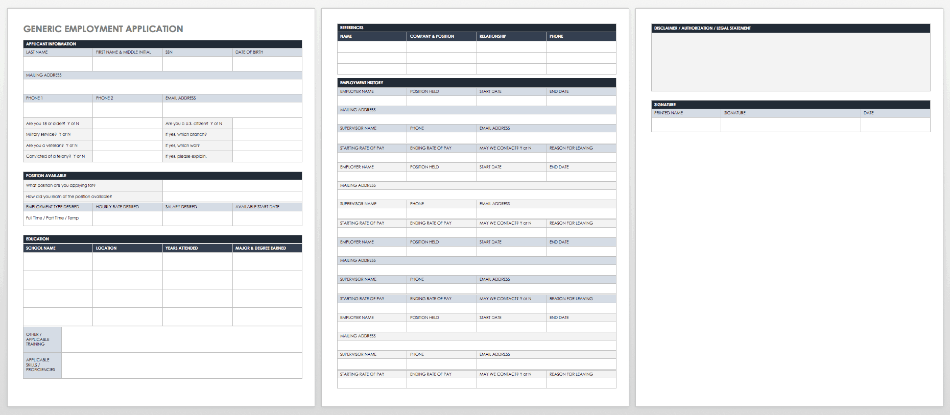 Generic Employment Application Template