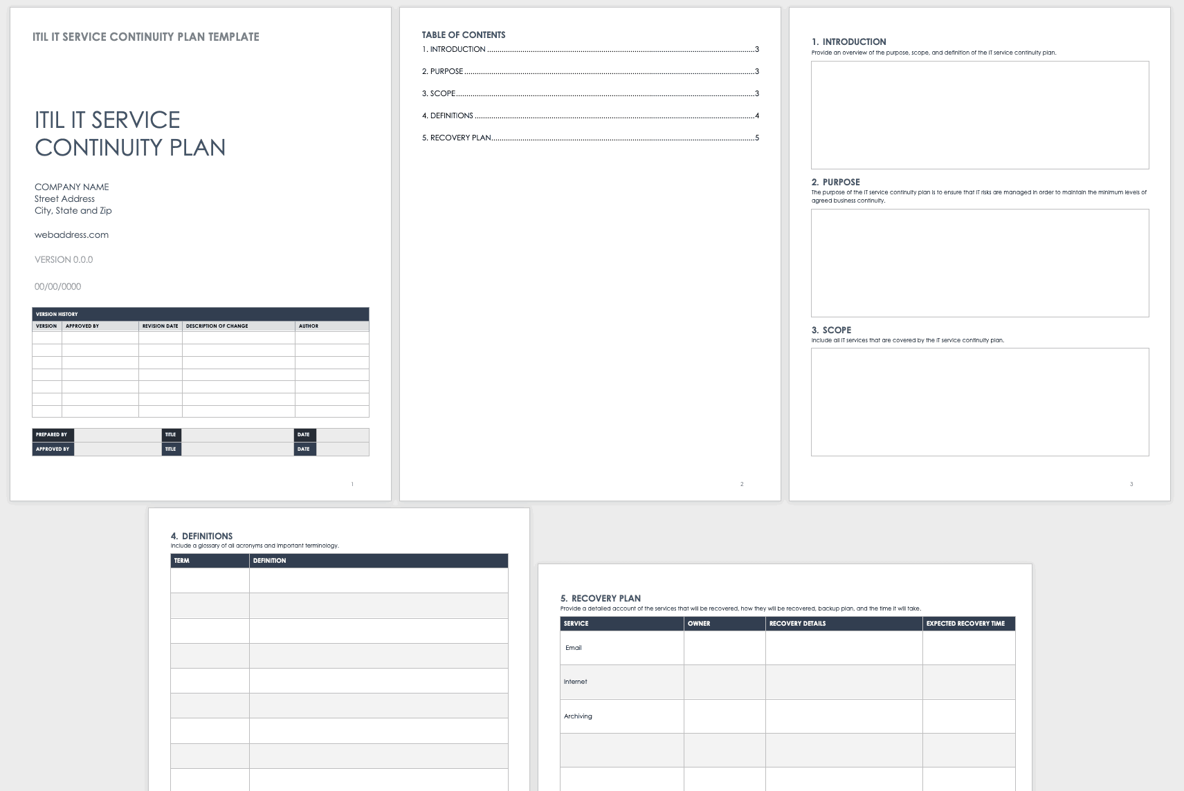 ITIL IT Service Continuity Plan Template