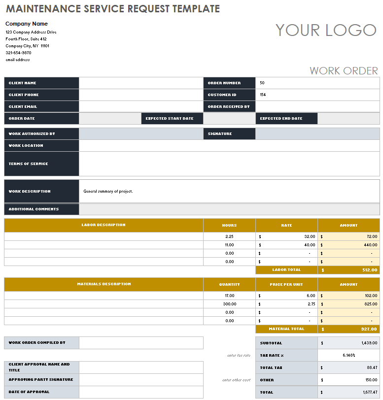 Maintenance Service Request Template