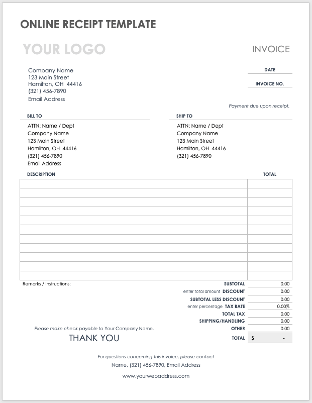 Online Receipt Template