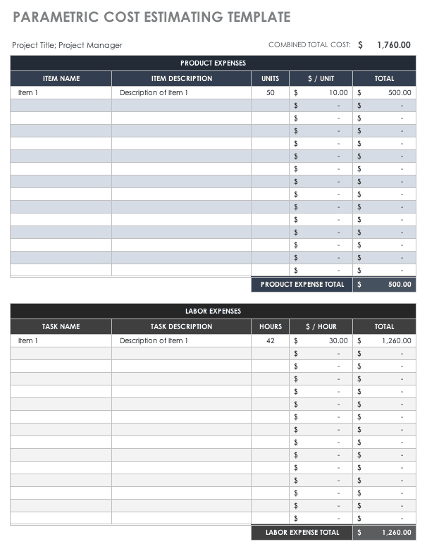 Parametric Cost Estimating Template