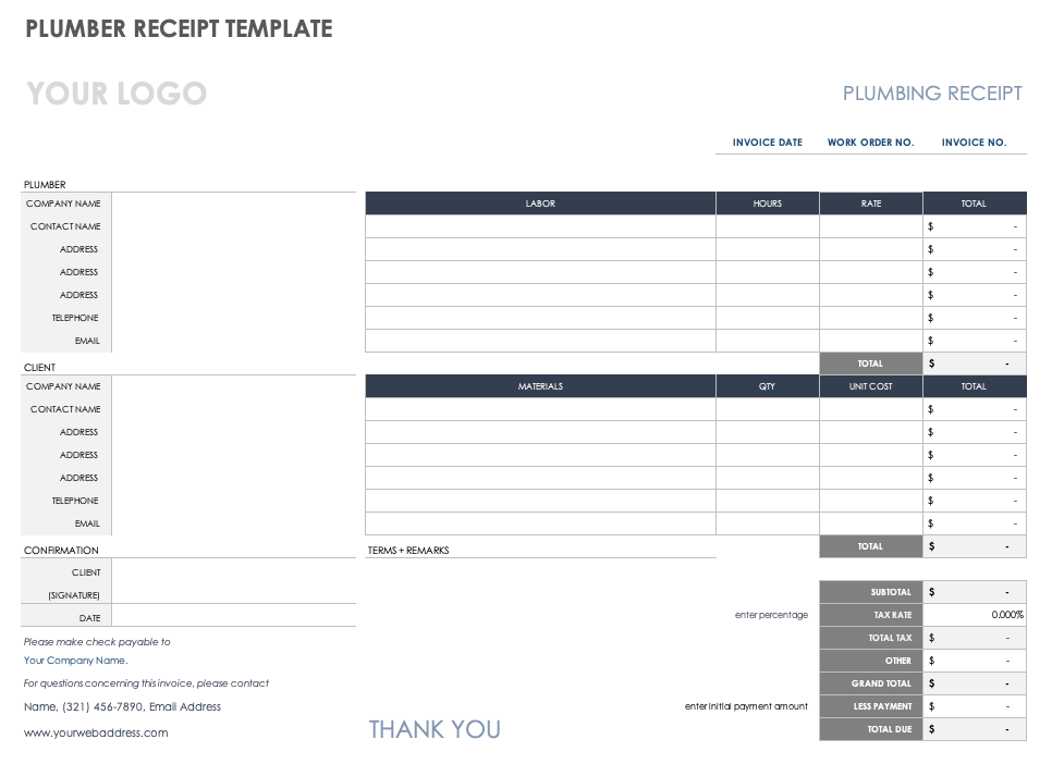 Plumber Receipt Template