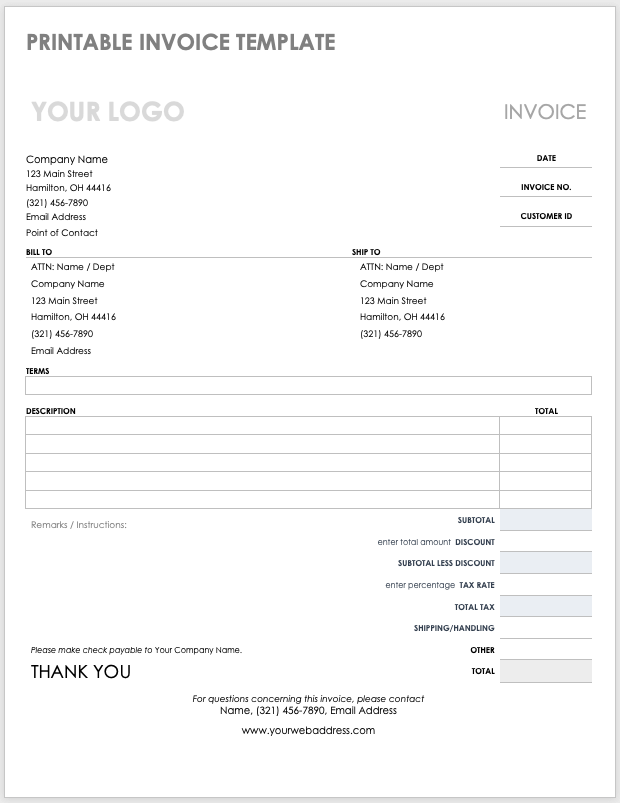 Printable Invoice Template