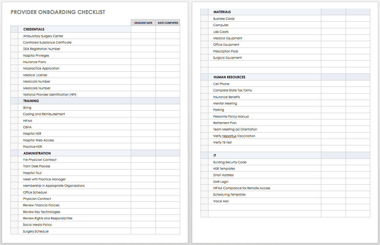 Provider Onboarding Checklist 