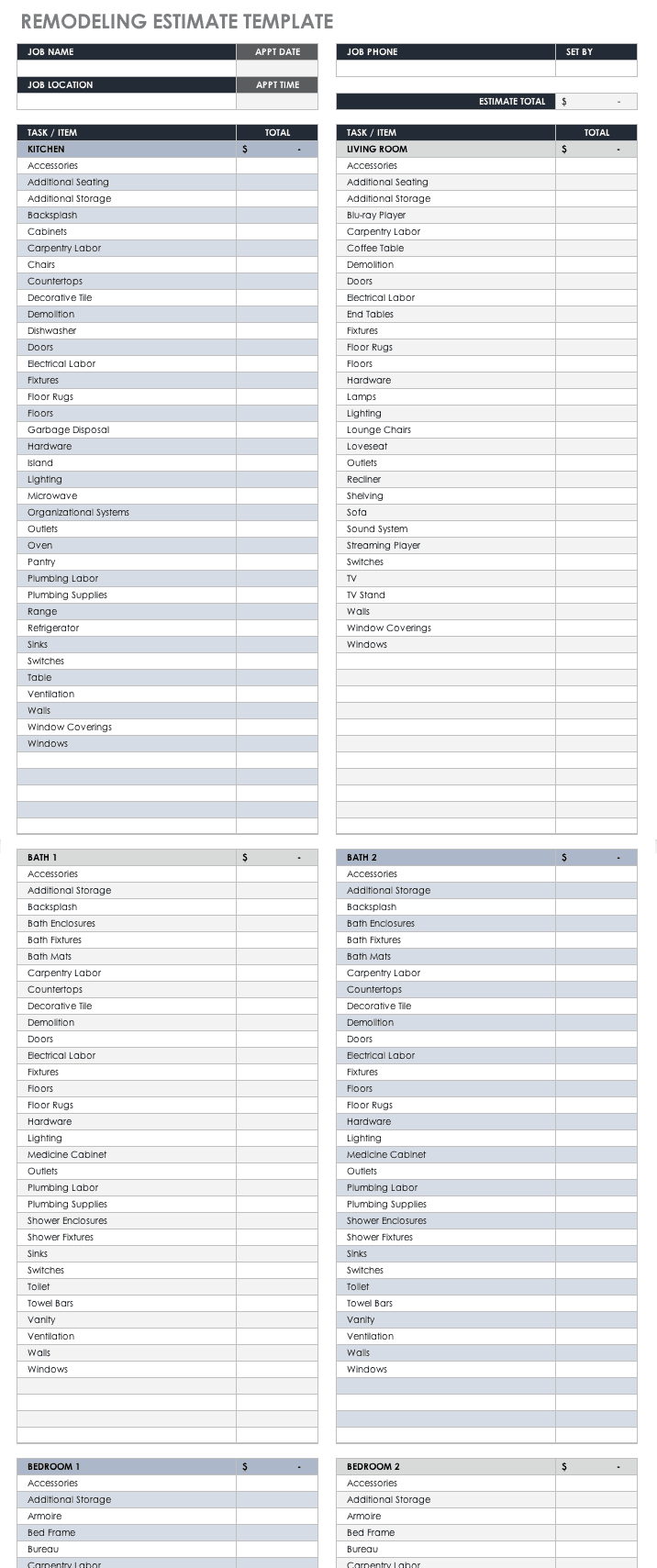 Remodeling Estimate Template