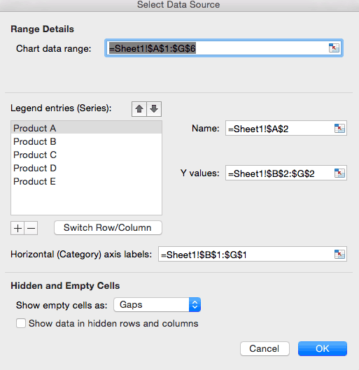 Changing data range in Excel chart