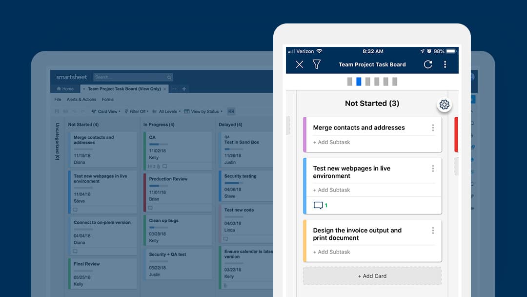 Team Project Task Board template in Smartsheet card view