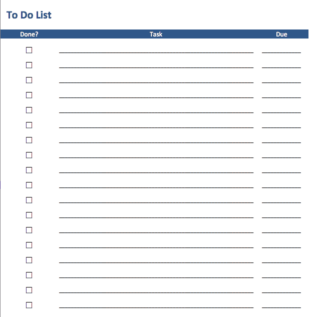 Printable to do list template